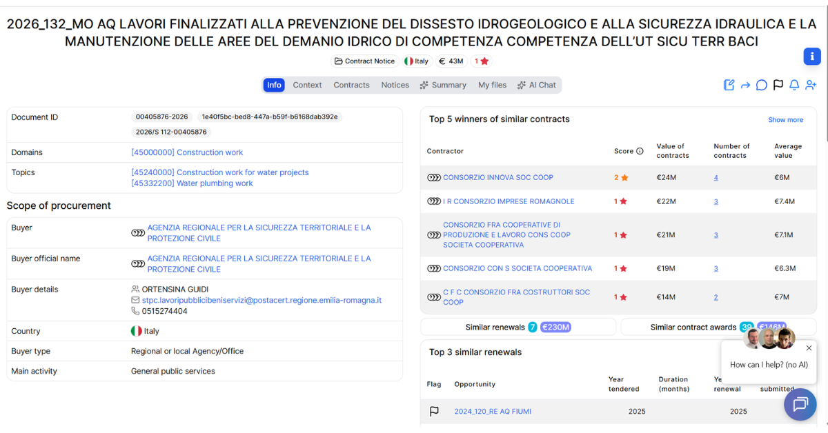 Agenzia Regionale per la Sicurezza Territoriale e la Protezione Civile public tender for hydrogeological risk prevention and hydraulic safety works in Modena