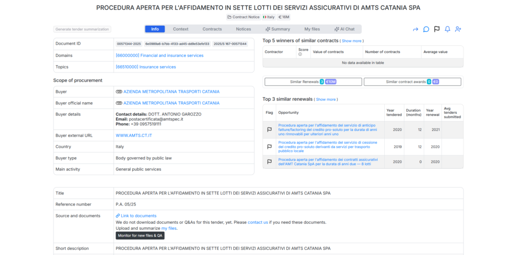 AMTS Catania Insurance Services Procurement – €16,267,485 Public Tender Analysis