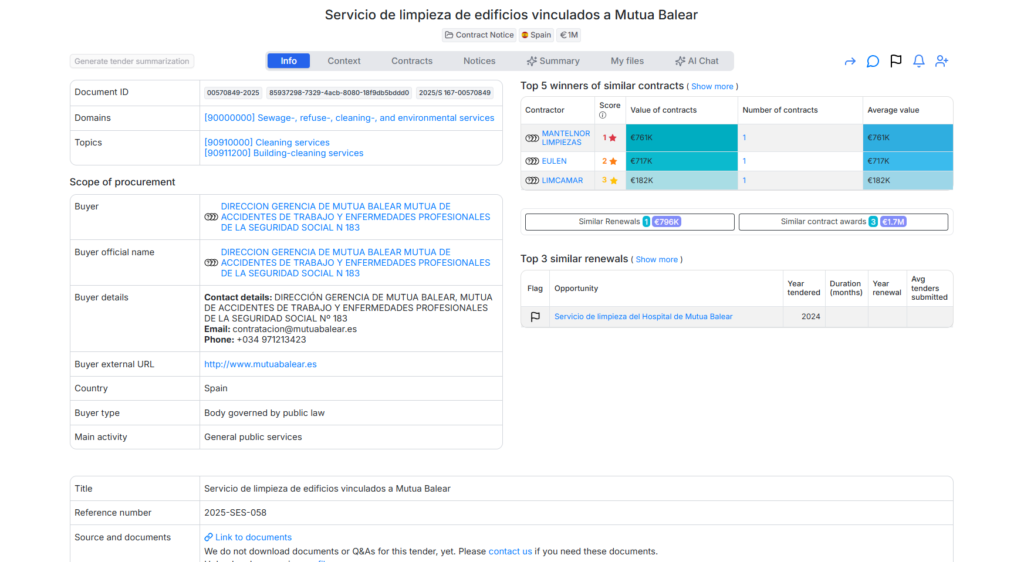 Mutua Balear Building Cleaning Services – €1,027,772 Public Tender Analysis