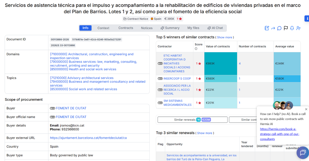Servicios de asistencia técnica para el impulso y acompañamiento a la rehabilitación de edificios de viviendas privadas en el marco del Plan de Barrios. Lotes 1 y 2, así como para el fomento de la eficiencia social