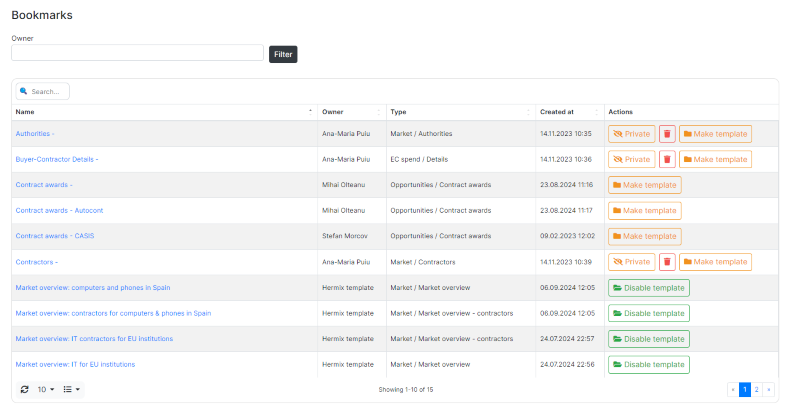 Bookmarks feature