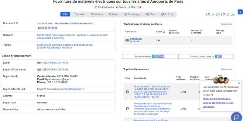Fourniture de matériels électriques sur tous les sites d'Aéroports de Paris