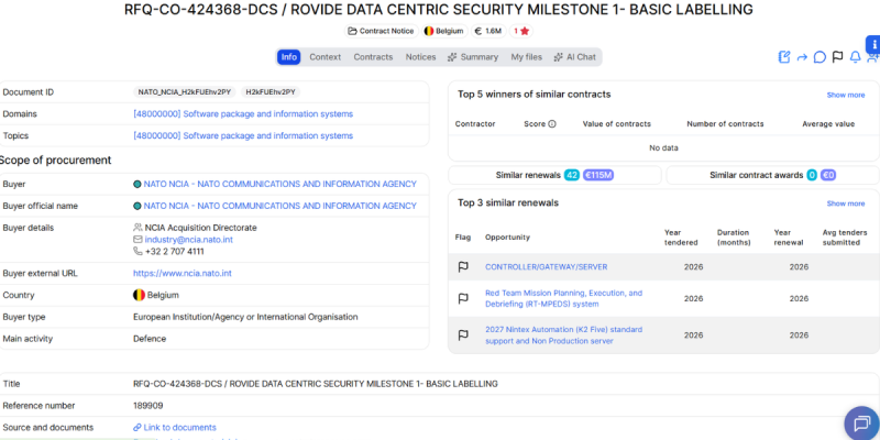 RFQ-CO-424368-DCS / ROVIDE DATA CENTRIC SECURITY MILESTONE 1- BASIC LABELLING