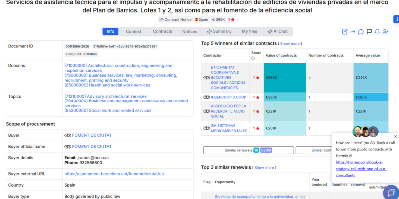 Servicios de asistencia técnica para el impulso y acompañamiento a la rehabilitación de edificios de viviendas privadas en el marco del Plan de Barrios. Lotes 1 y 2, así como para el fomento de la eficiencia social